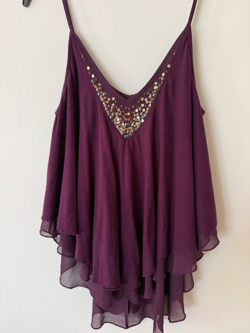 Express Plum Beaded V-Neck Spaghetti Strap Camisole